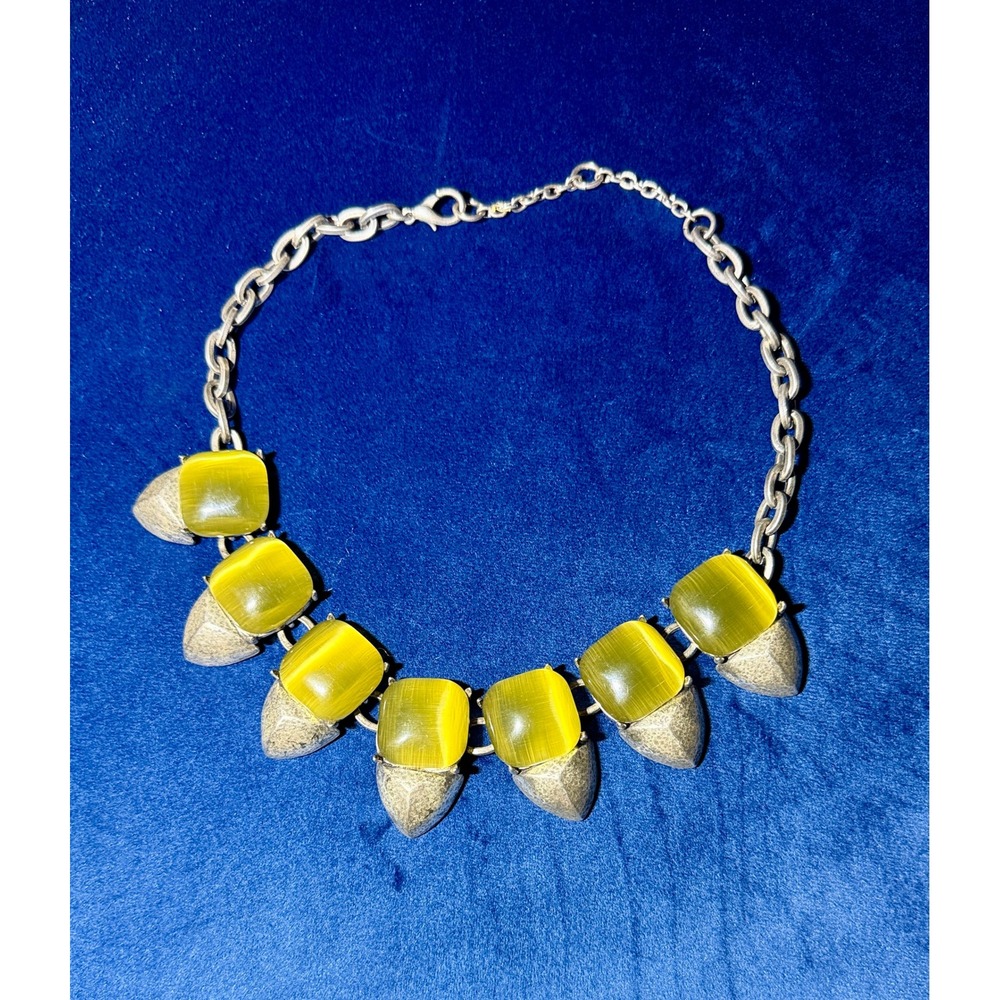 Vintage Yosca Statement Necklace Women Yellow‎ Resin Spike Cabochon Silver